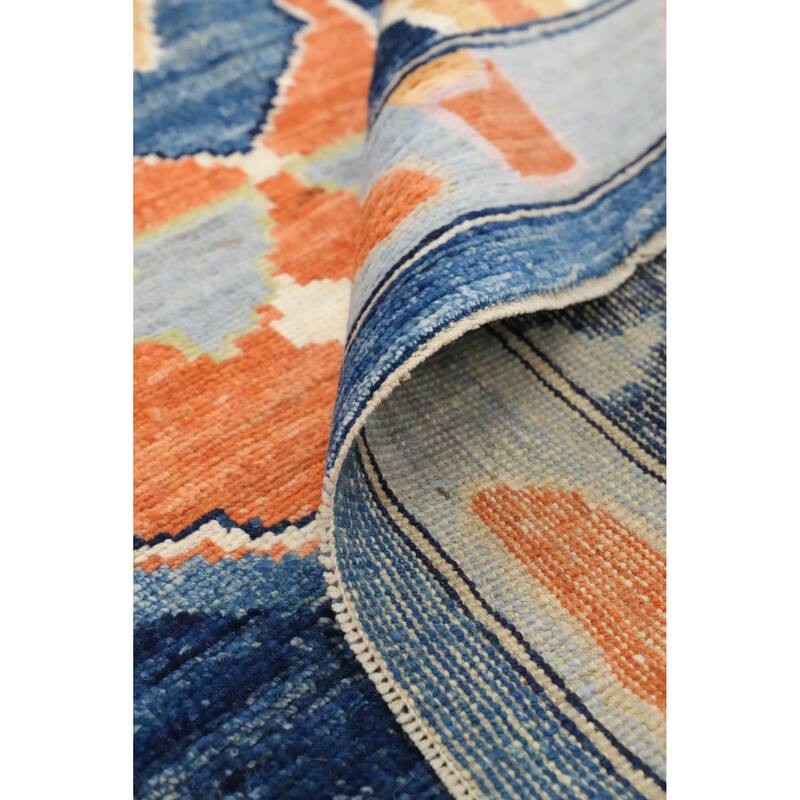 Hand Knotted Oriental 100% Wool Carpet Transitional Floral Navy Blue & Blues Oushak Area Rug - 9' 10'' X 8' 3''