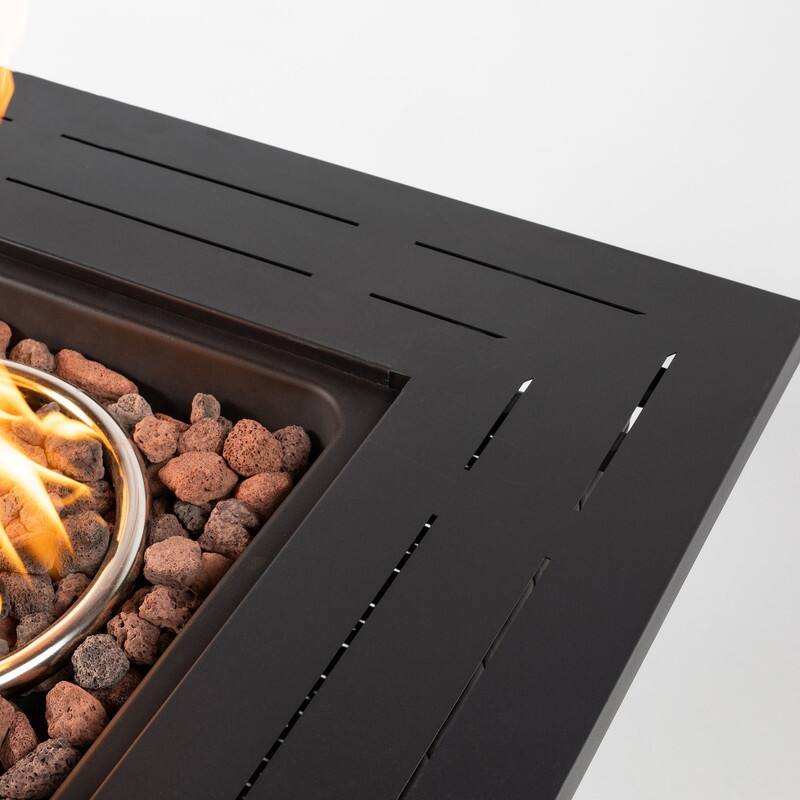 28" Propane Gas Fire Pit Table, 50000 BTU Square Steel Fire Pit with Beautiful Wicker Base