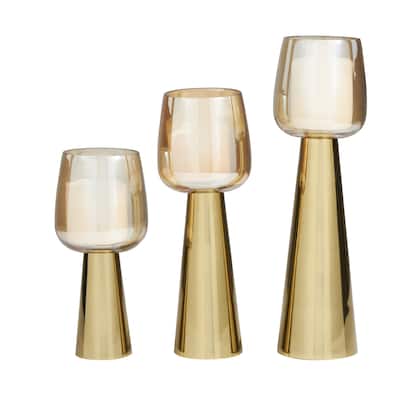 Stainless Steel Metal Candle Holder with Gold Cup Candle Holders - Set of 3 Silver or Gold - Roche River Decor