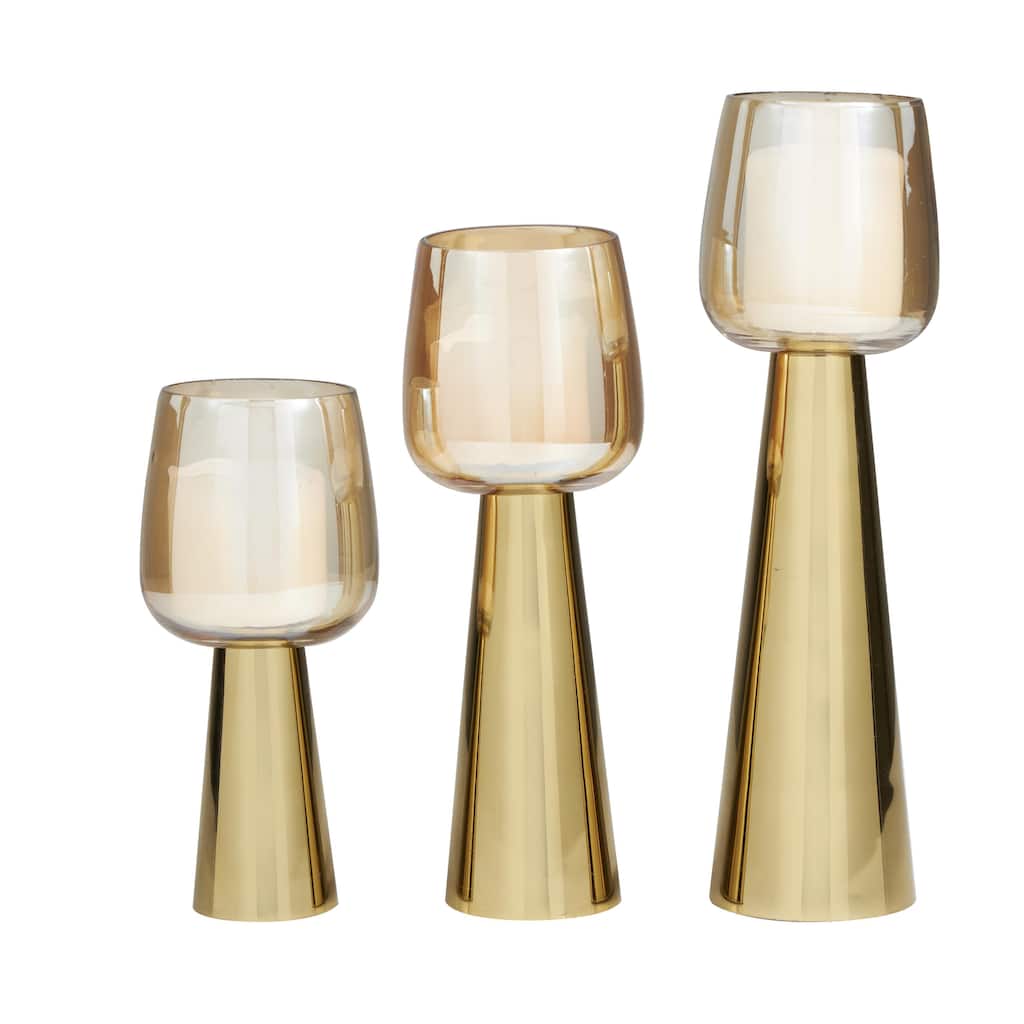Stainless Steel Metal Candle Holder with Gold Cup Candle Holders - Set of 3 Silver or Gold - Roche River Decor