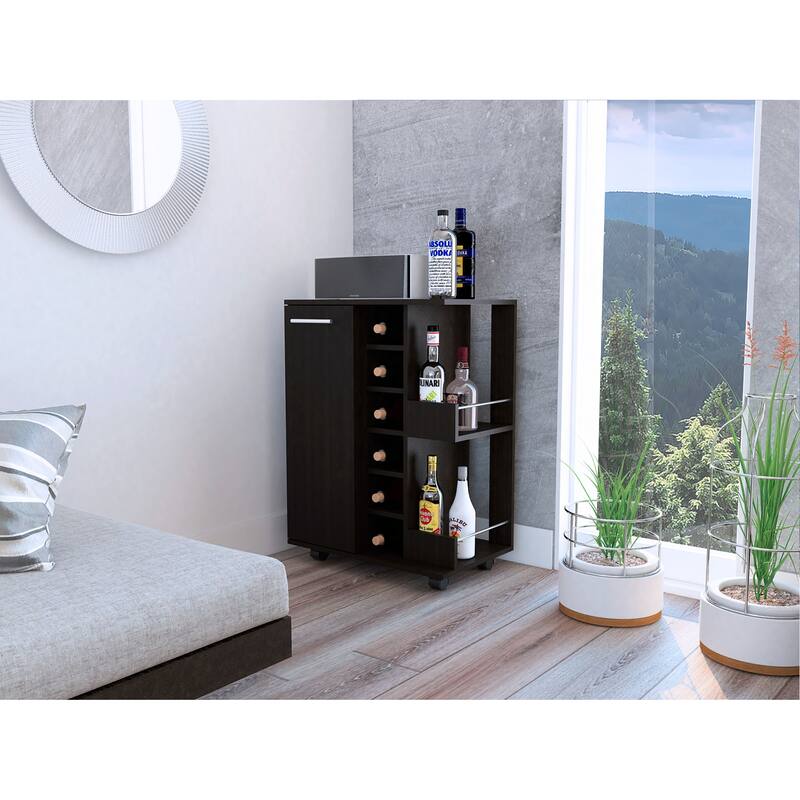 Bar Cart Wells And Four Casters With Six Wine Cubbies
