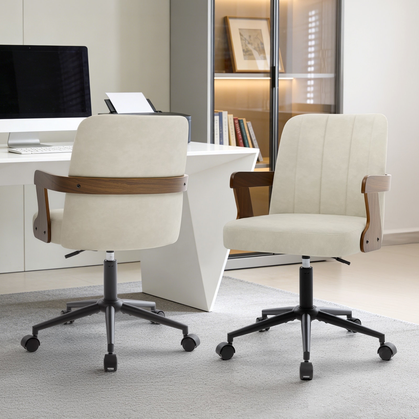 Swivel Home Office Chair Adjustable Height Desk Chair with Wheels and Armrests - 32.7"-36.6"H x 19.9"W x 22.8"D