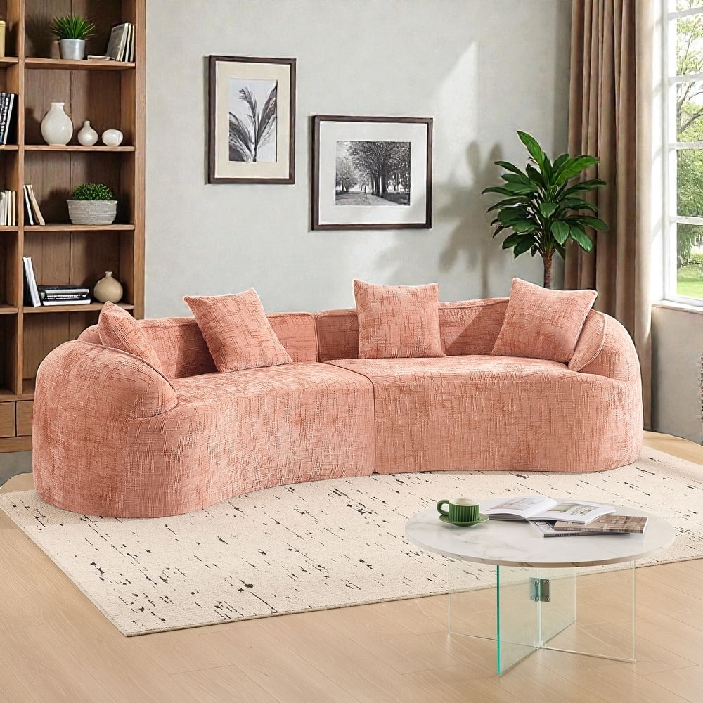 Curved Compressed Sofa Nordic Style, Chenille Upholstered 4 Seat Couch with Medium Soft Comfort for Living Room