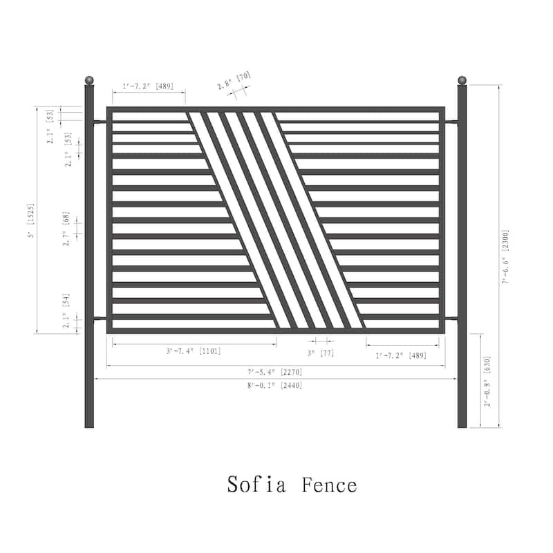 ALEKO Modern Yard Garden Sofia Style Steel Fence 8 x 5 ft Black