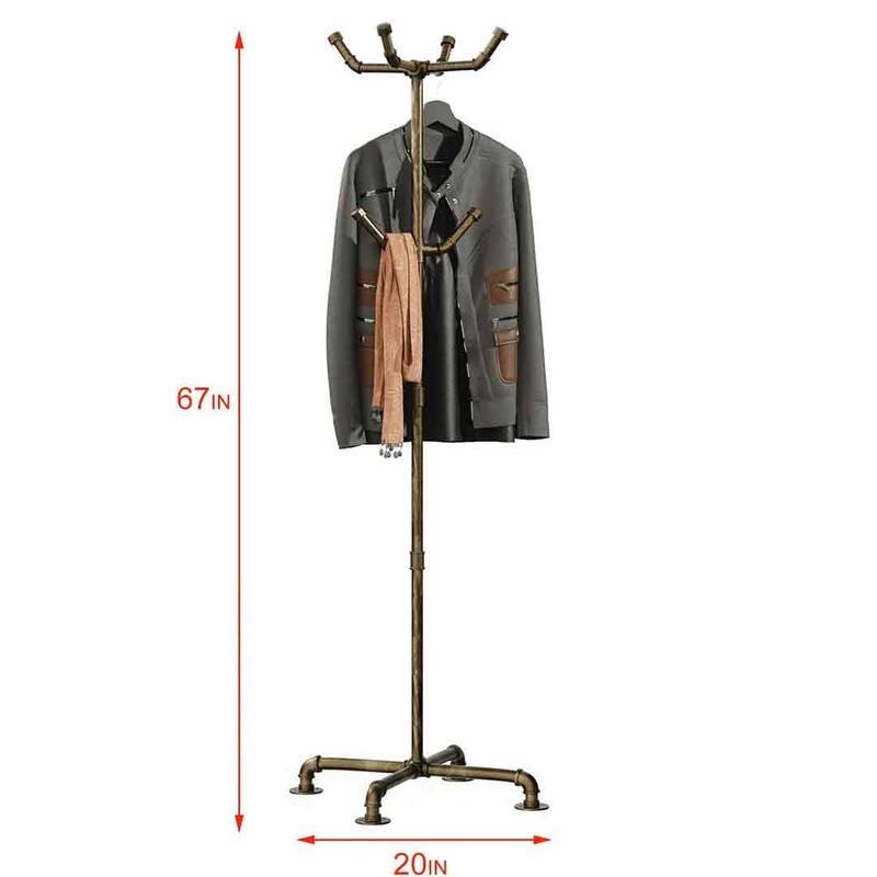 Industrial Coat Rack,Metal Pipe Coat Rack Stand Freestanding with 6