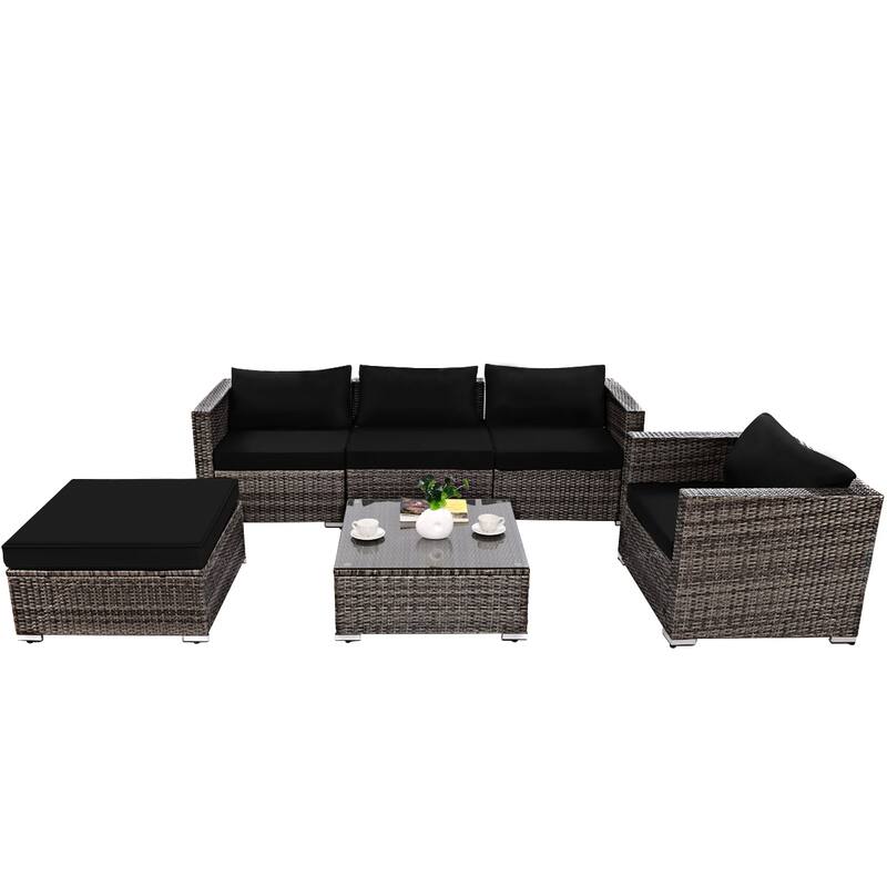 Costway 6PC Grey Rattan Patio Set