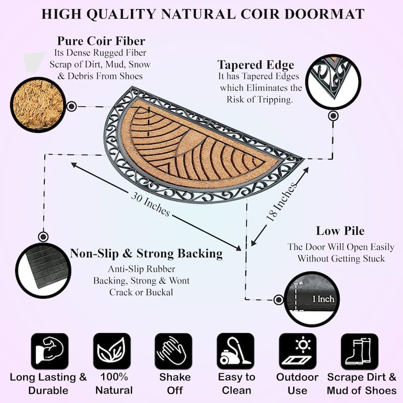 A1HC Hand-Crafted Elegant 18" x 30" Rubber Coir Door Mat