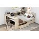 preview thumbnail 4 of 9, Full Size Platform Bed Frame with Storage Shelves, Drawers, Charging Station, and Upholstered Headboard, Easy Assembly, Cream