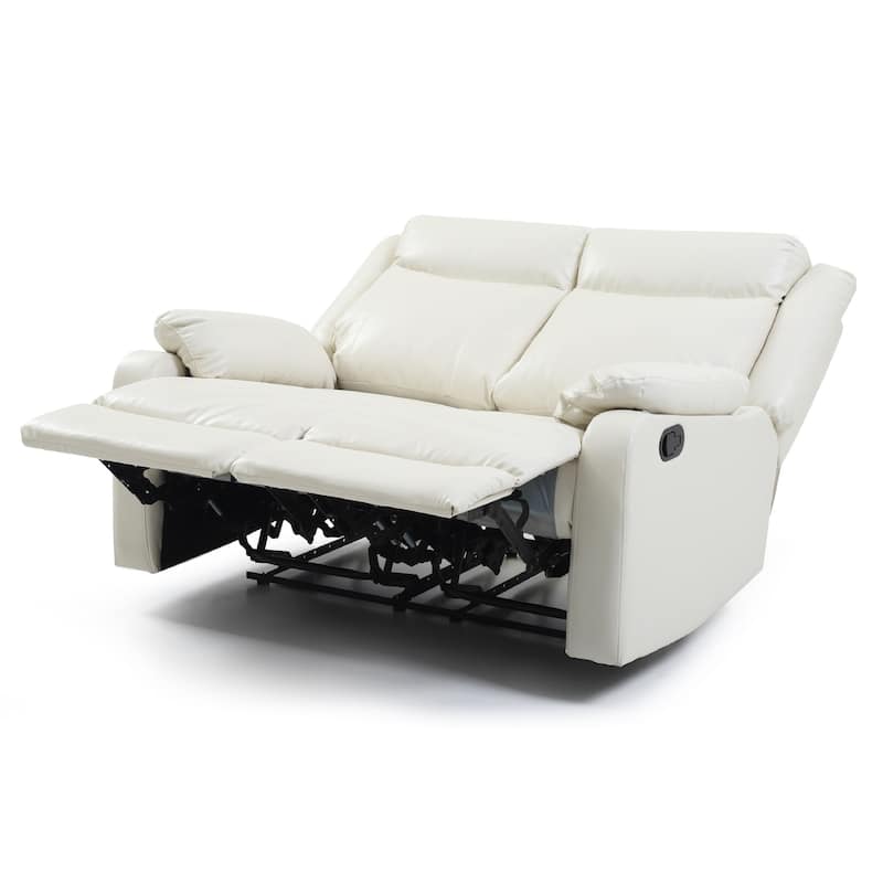 Faux Leather 2-Seater Reclining Sofa with Pillow Top Arm - 55" - White