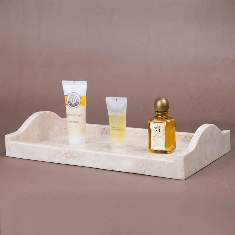 Creative Home Champagne Marble Large Arch Vanity Tray, Bath Towel Tray, Bathroom Accessory Organizer - Beige