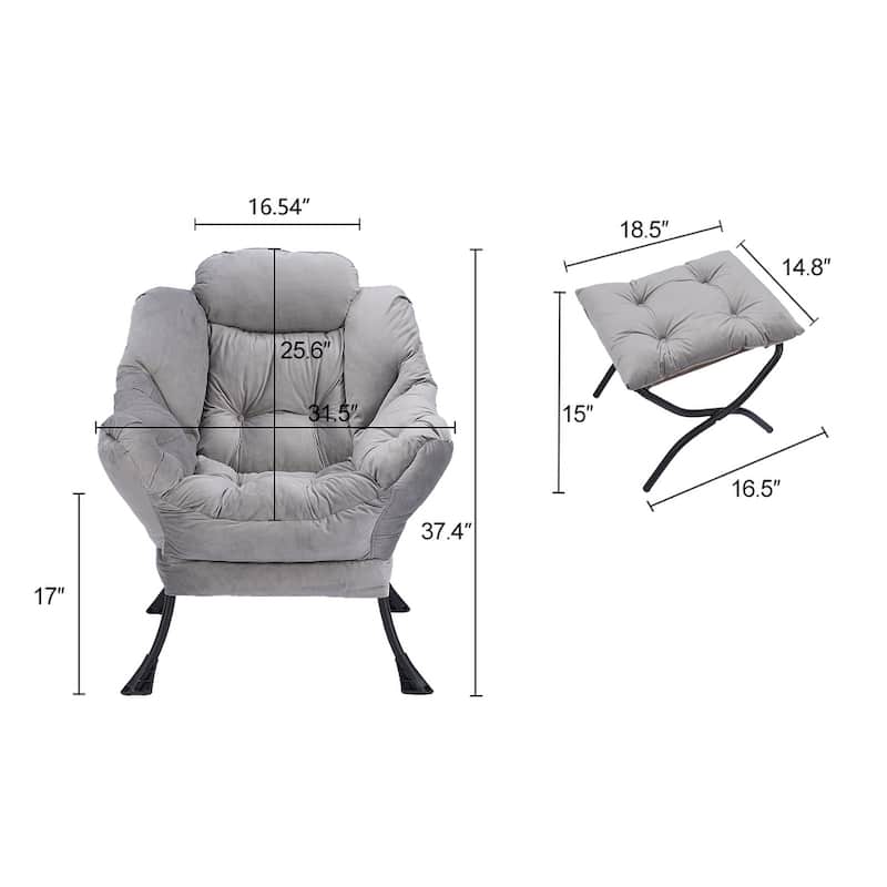 Cotton Lounge Chair with Ottoman, Footrest & Side Pocket (300lb Capacity)
