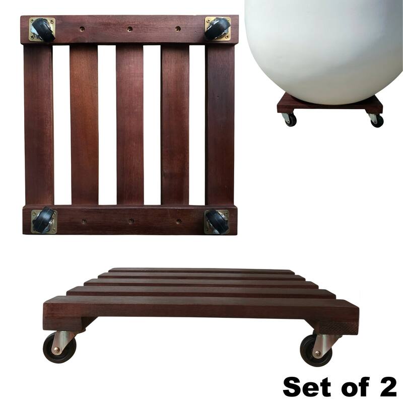 DreamPatio Acacia Plant Caddy (Pack of 2) - Square 13.8" x 3" 2pcs