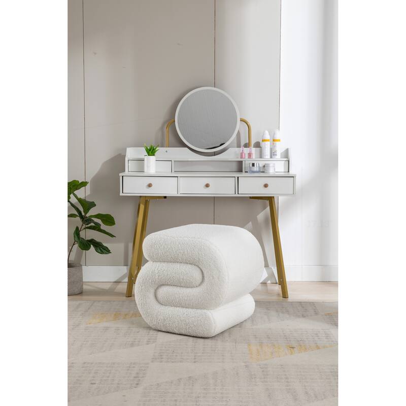 S-shape Teddy Fabric Ottoman - Ivory
