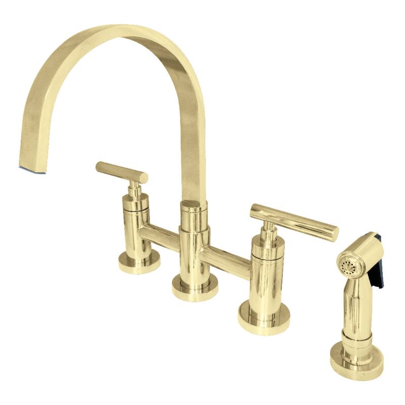 Kingston Brass Manhattan Bridge Kitchen Faucet with Brass Spray - Polished Brass