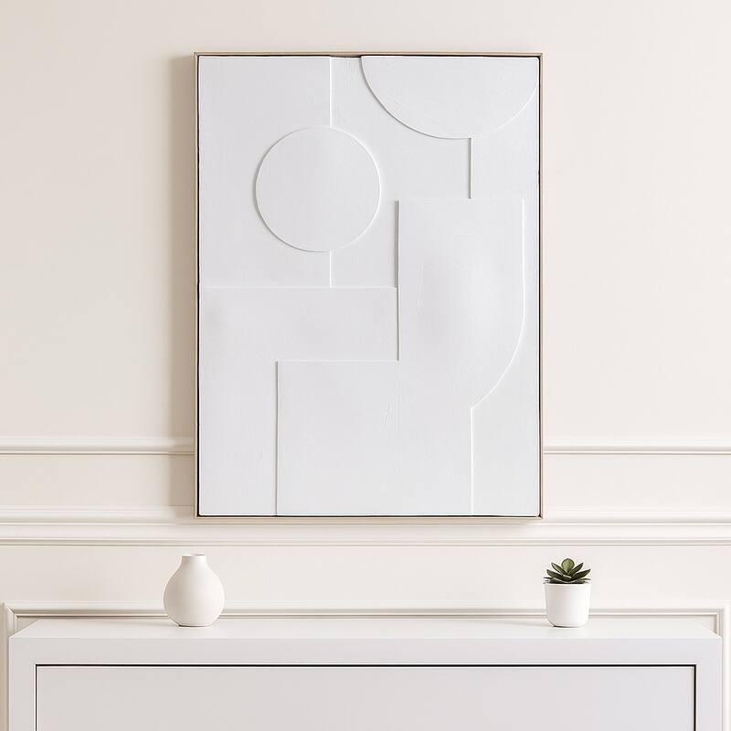Modern 3-Dimensional Geometric Wall Framed Art - 48", White