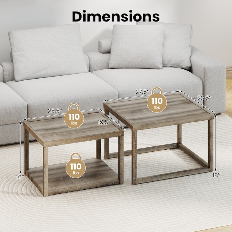 Gymax Nesting Coffee Table Set of 2 Stackable Rectangular End Tables