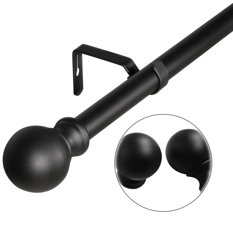 Tension Curtain Rods - Lordear 28" /48"/88" Black Metal Curtain Rod with Ball Top End Cap