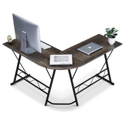Ivinta L-Shaped Computer Gaming Corner Desk, 49.6 inch Gray Home Office Desk, Modern Writing Table Workstation Desk