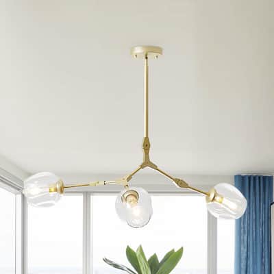 Adjustable Chandelier Pendant, Gold Chandelier with Clear Glass Shade