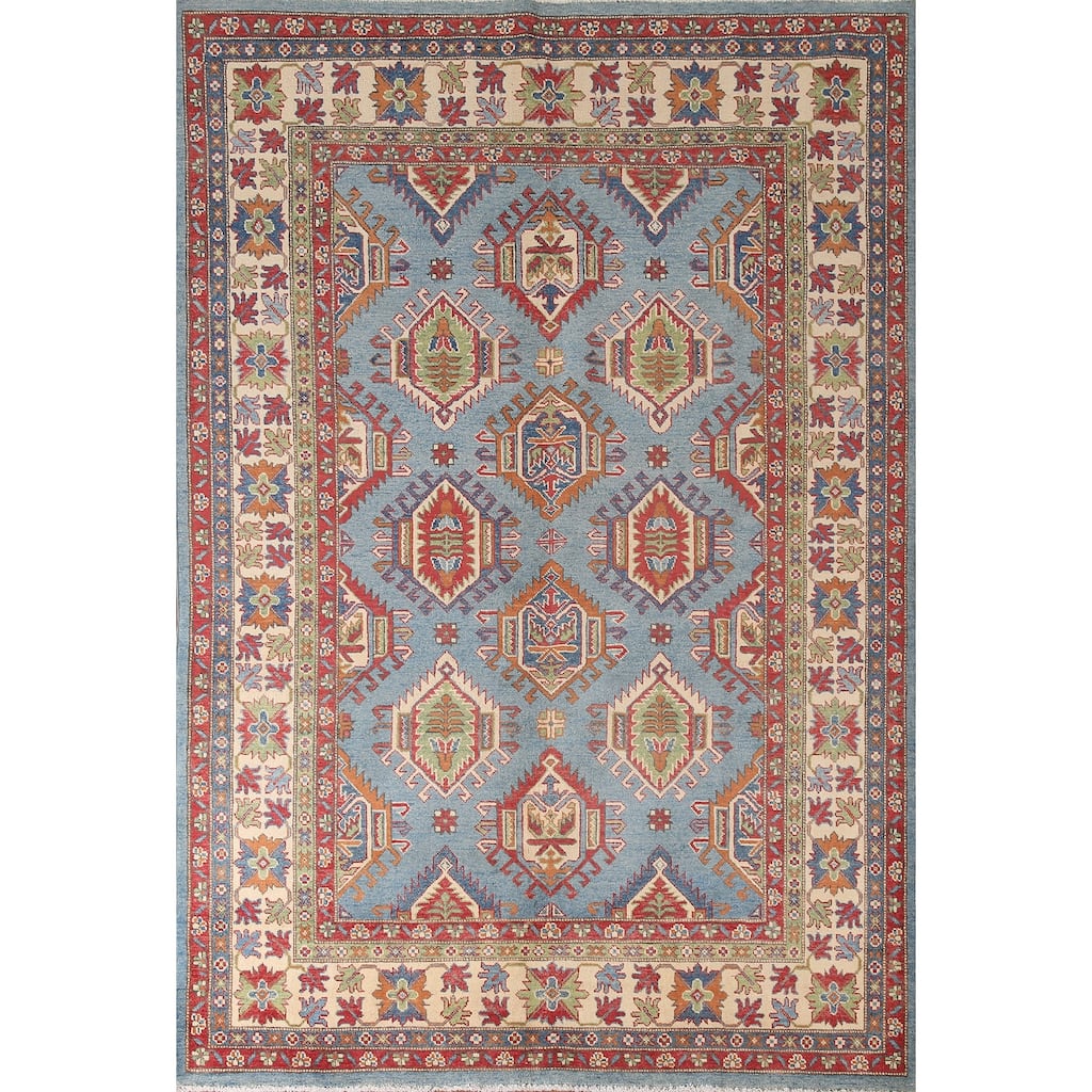 Blue Kazak Oriental Area Rug Handmade Wool Carpet - 6'1" x 8'10"