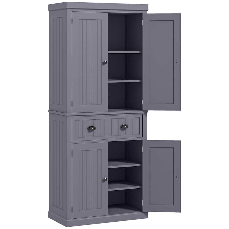 Freestanding Tall Storage Cabinet with 4 Doors, Drawer and 3 Adjustable Shelves
