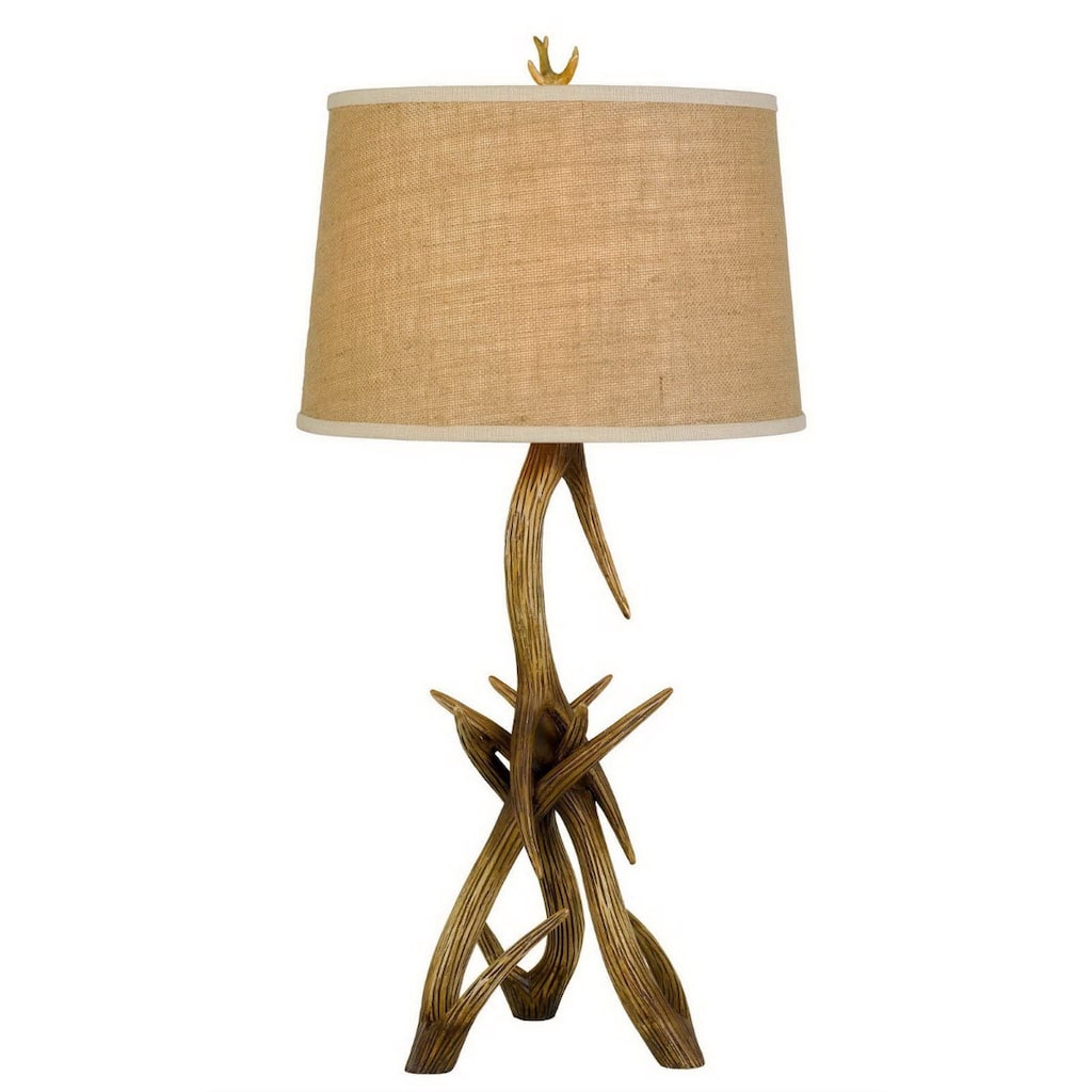 33 Inch Antler Table Lamp with Brown Empire Shade for Lodge Decor - 16" x 16" x 33.25"