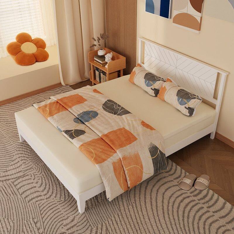 Twin Size Deluxe Bed Frame with Headboard with Solid Wood, No Box Spring Needed, Easy Assembly, White