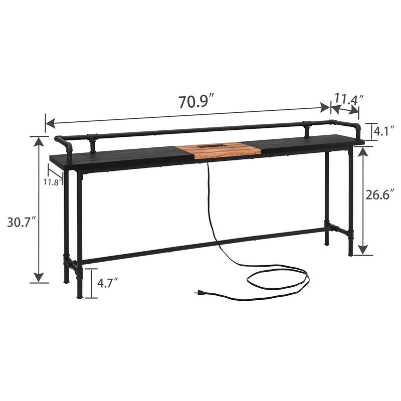 Mid Century Console Table with Power Outlet, Narrow Sofa Table, Sofa Couch Table with Charging Station USB Port
