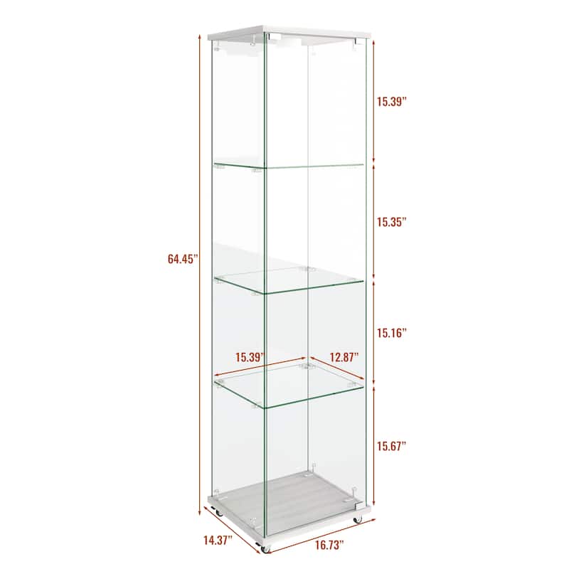 Glass Display Cabinet with Doors & Locks, Acrylic Shelves, Floor Standing Storage Showcase for Home or Office
