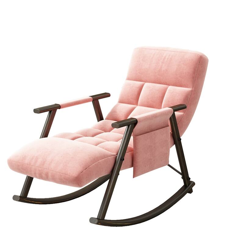 Upholstered Rocking Chair with Adjustable High Back, Side Pockets