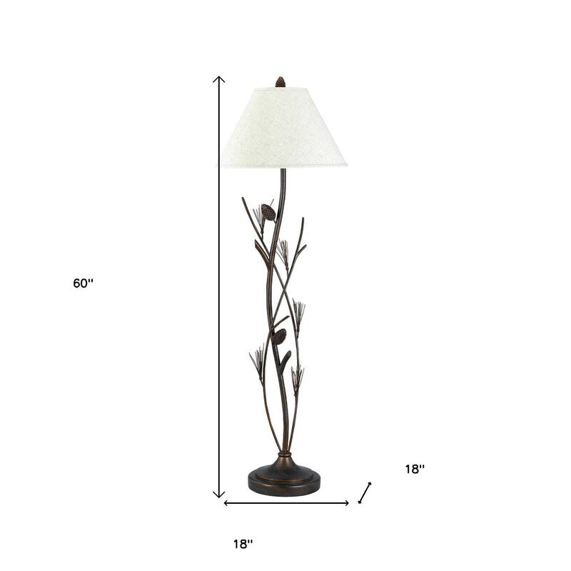 60" Rust Metal Floor Lamp With Brown Fabric Empire Shade - 18" x 18" x 60"