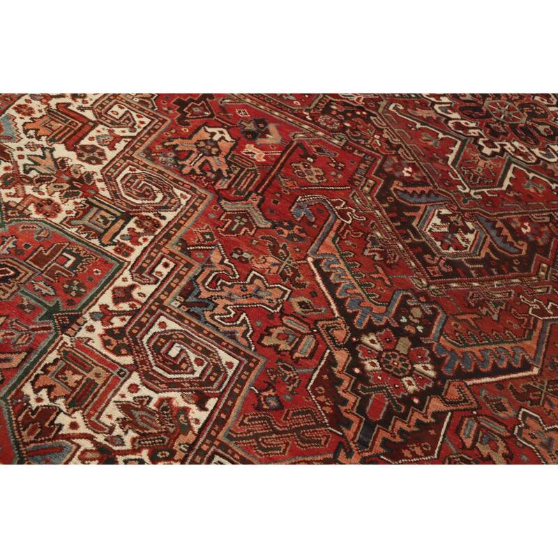Hand Knotted Oriental 100% Wool Carpet Traditional Medallion Red Heriz Area Rug - 12' 2'' X 9' 8''