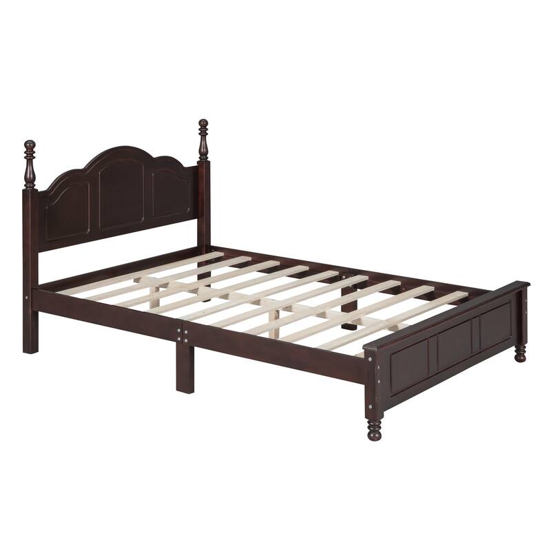Retro Pine Platform Bed with Headboard & Slats