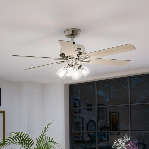 slide 2 of 20, Hunter 52" Fonthill Ceiling Fan with LED Light, Handheld Remote ENERGY STAR! Easy Install! Brushed Nickel