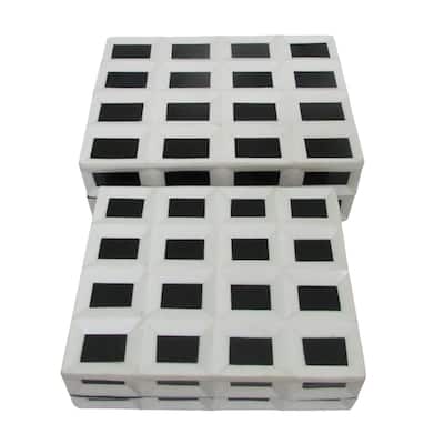 Resin Lidded Box Geometric Checkered Pattern (Set of 2) - 10/12" White - 12.25" x 9.25" x 4.5"