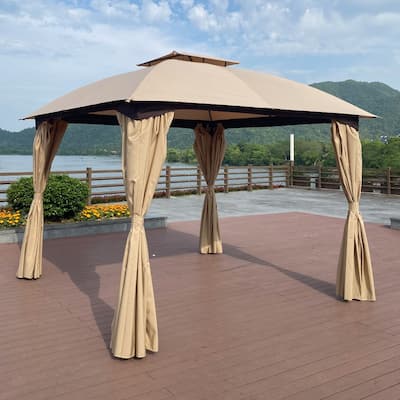 10x10 Ft Outdoor Patio Gazebo Canopy Outdoor Shading With Curtains
