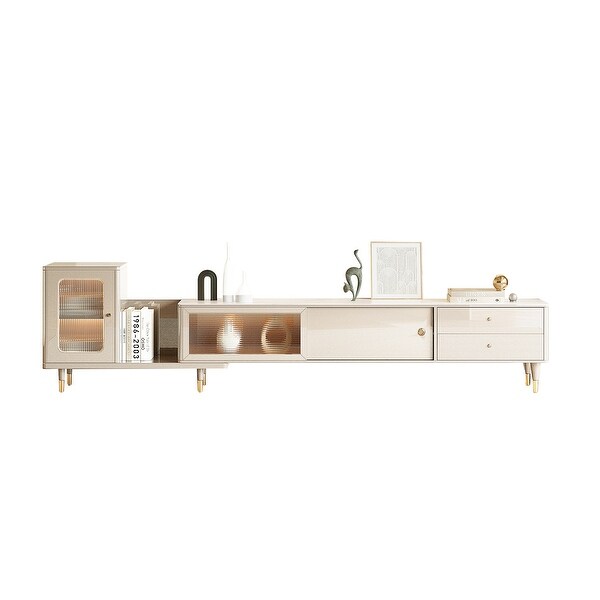 JASIWAY Light Luxury Expansion Rock Panel TV Stand , Beige - Bed