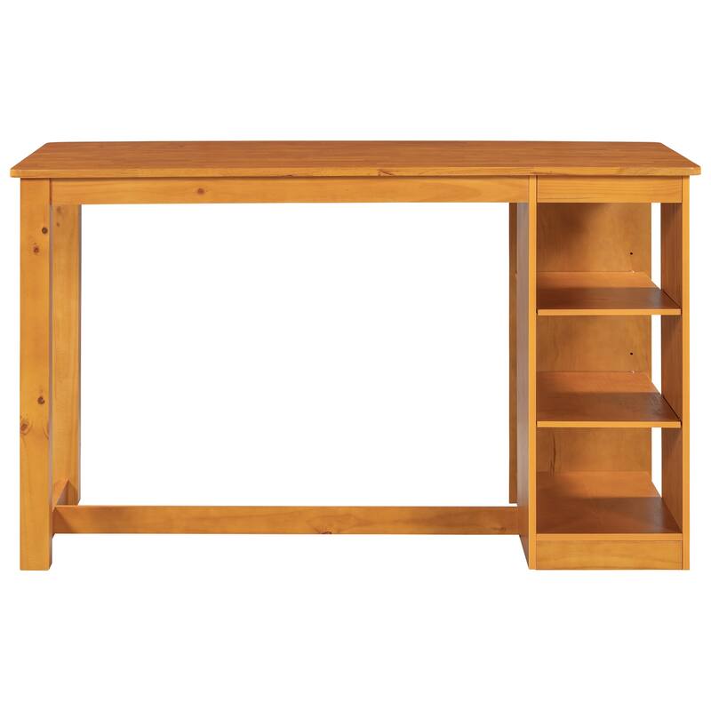 Wood Dining Table Set with 3-Tier Storage Shelves, 5-Piece Kitchen Table Set with Upholstered Dining Chairs