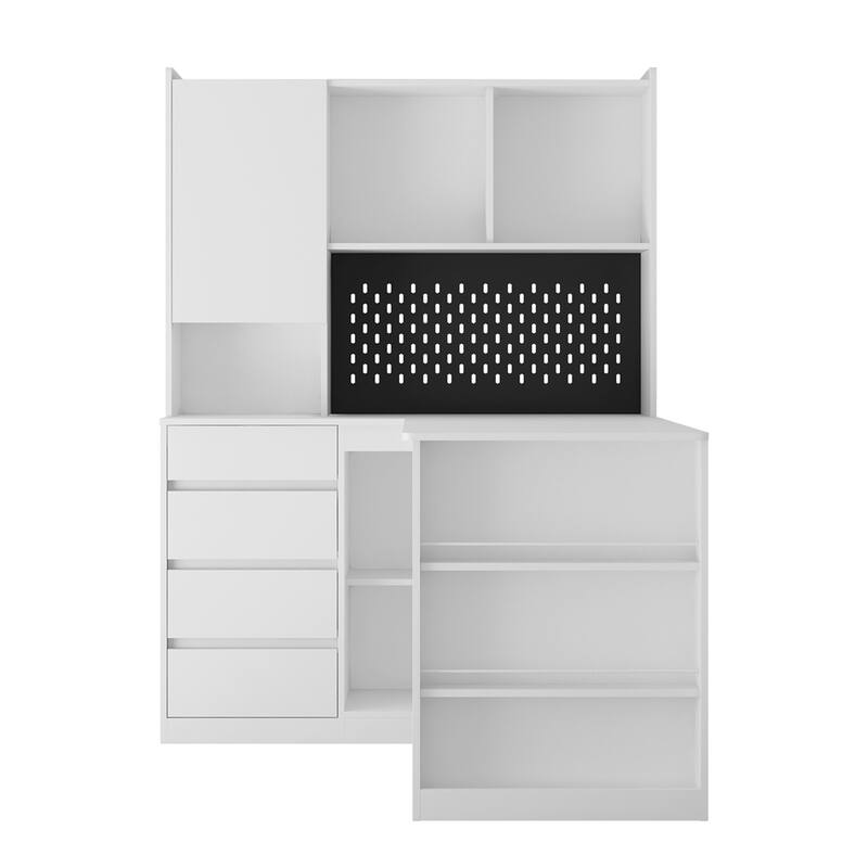 L Shaped Desk,Computer Desk with Drawers,Bookshelf & Hutch,w/LED Light