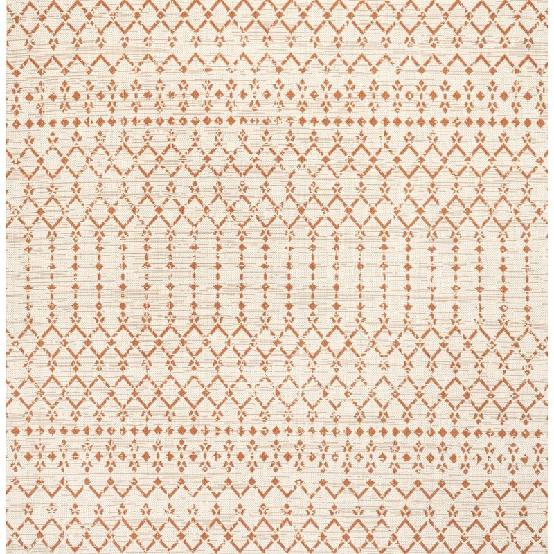 JONATHAN Y Trebol Moroccan Geometric Textured Weave Indoor/Outdoor Area Rug - 5' Square - Cream/Orange