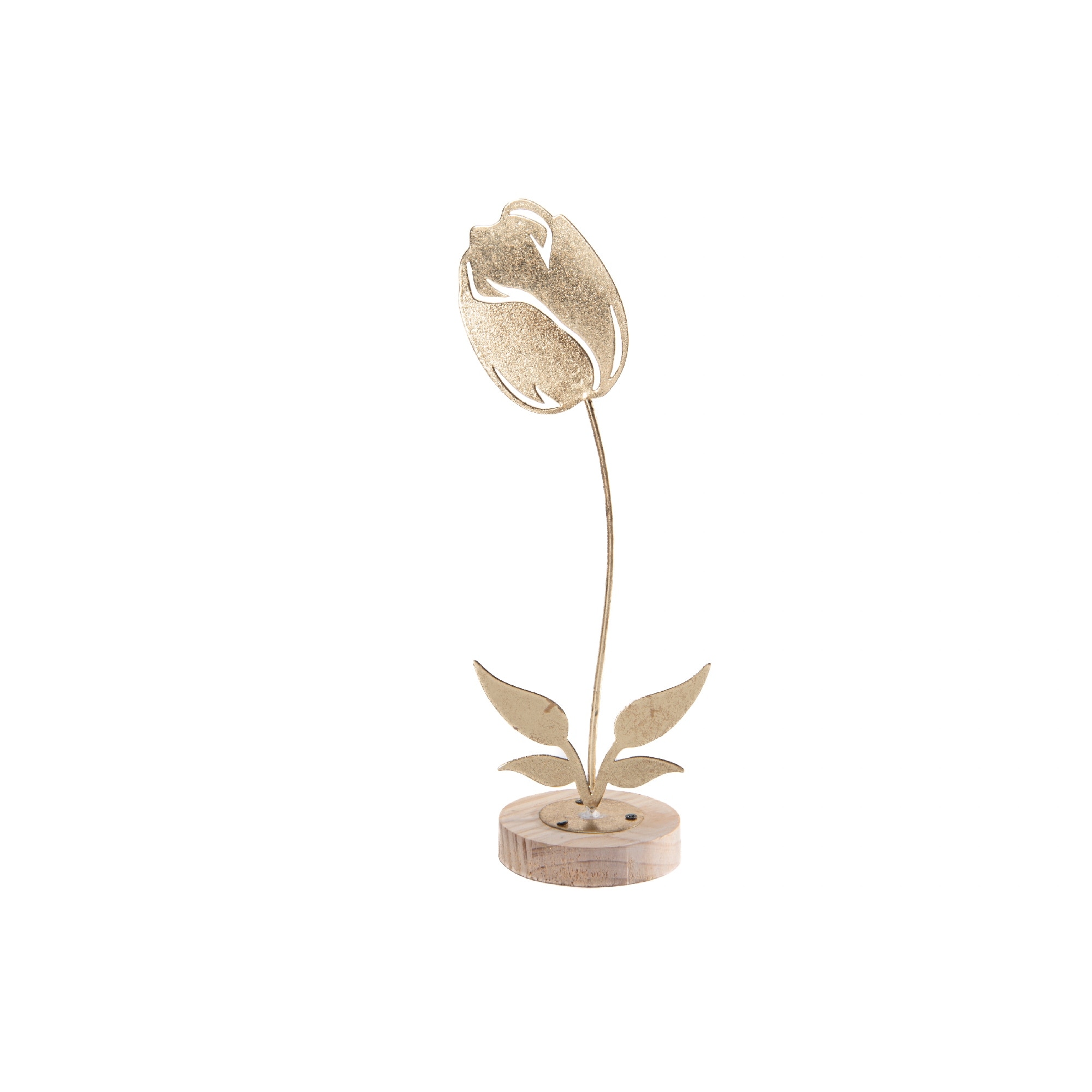 Metal Flower Décor On Wooden Base Tulip Gold
