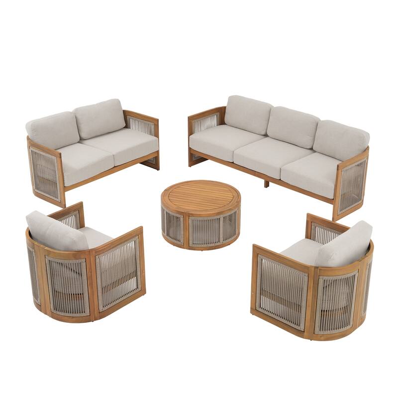 Outdoor 5-Piece Wooden Sofa Conversation Set,Free Combination