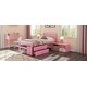 preview thumbnail 15 of 13, Pink Twin Size Wood Platform Bed with Removable Storage Shelves, 2 Built-in Storage Drawers