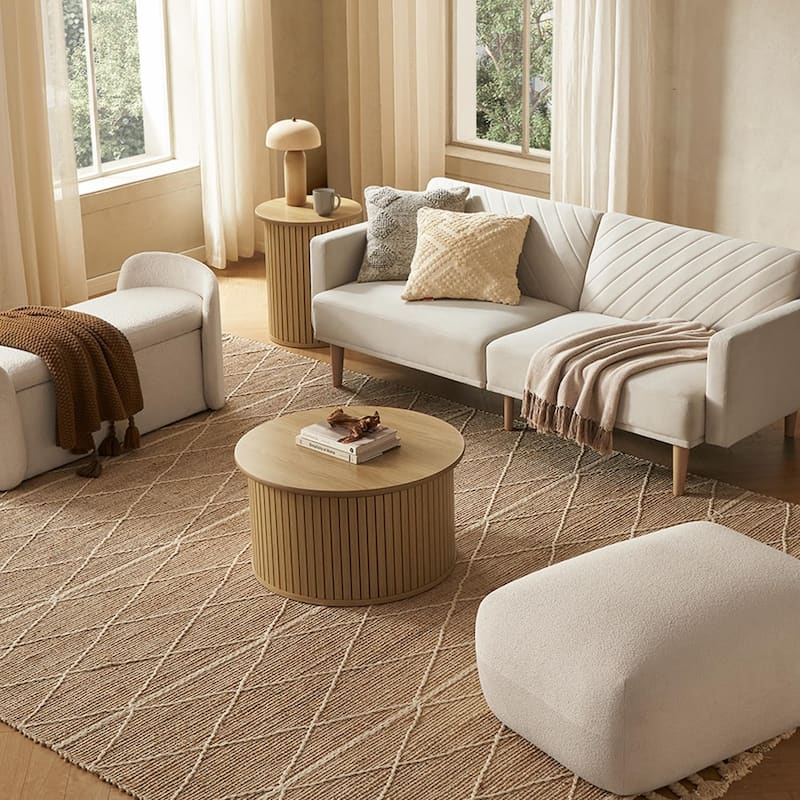 mopio Quin Pedestal Side Table, Tambour Round Fluted End Table