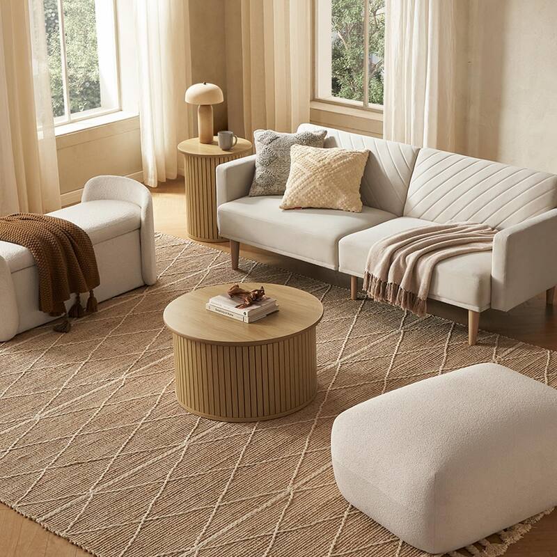 mopio Quin Round Fluted Coffee Table, Tambour Circle Living Room Table