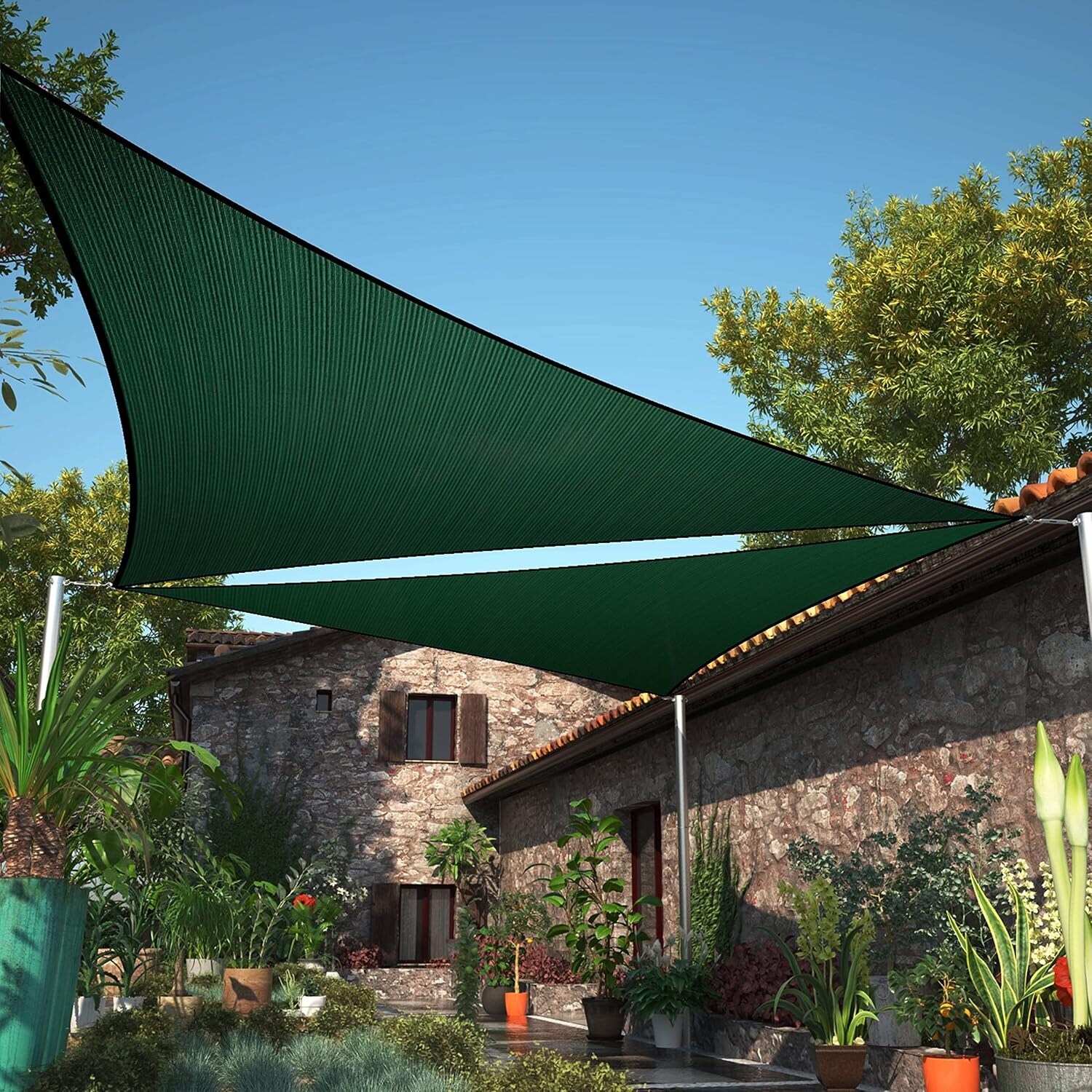 10' x 10' x 10' Triangle Sun Shade Sail, UPF50, Water & Air Permeable, UV Block, Heavy Duty for Patio, Carport, Pool
