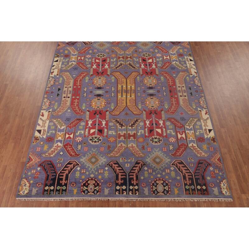 Traditional Purple Kazak Area Rug Handmade Wool Carpet - 9'0"x 11'9"