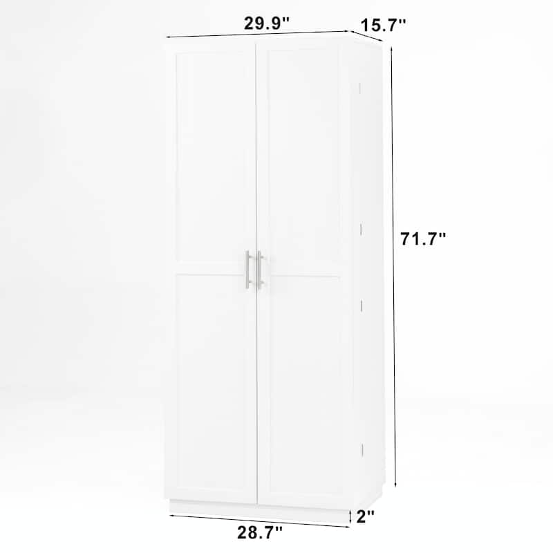 White Kitchen Pantry Cabinet with Doors and Adjustable Shelves