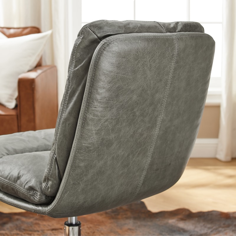Art Leon Mid-Century Modern Genuine Leather Home Office Desk Chair