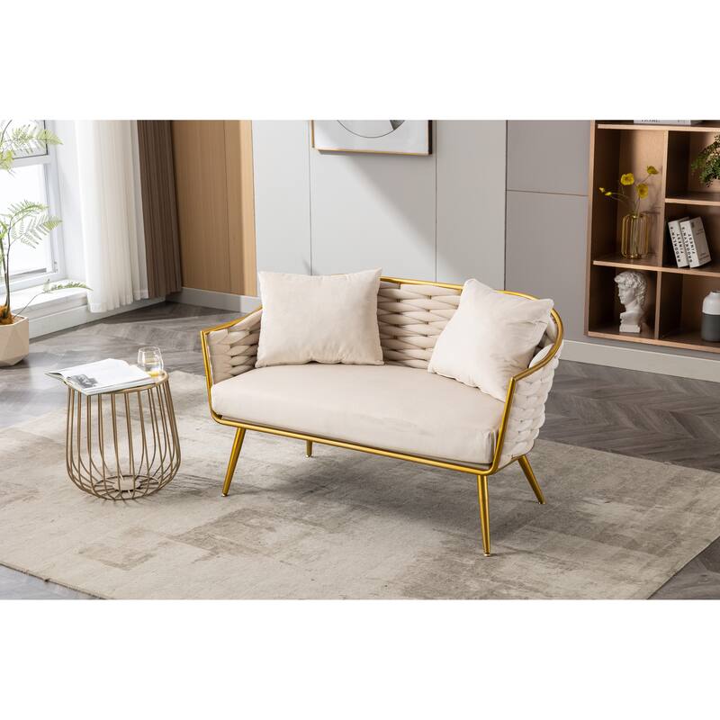 luxhomez Velvet Accent Chair Armsofa Tufted Sofa with Metal Frame for Living Room Bedroom Office Balcony Beige